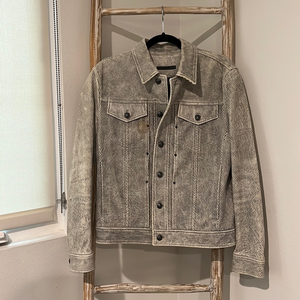 John Varvatos Cropped Lambskin Trucker Jacket Grey Mist